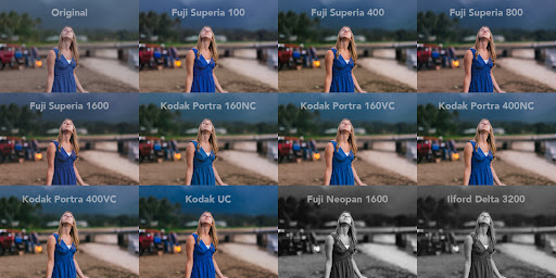 VSCO filter comparison showing same image with different film presets