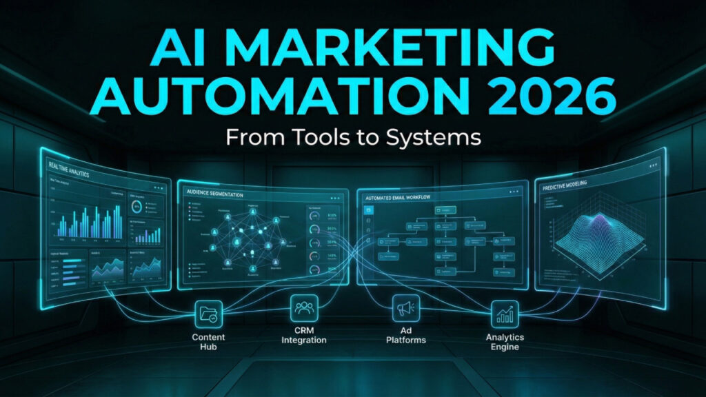 Artificial intelligence in business dashboard showing analytics and automation systems in 2026