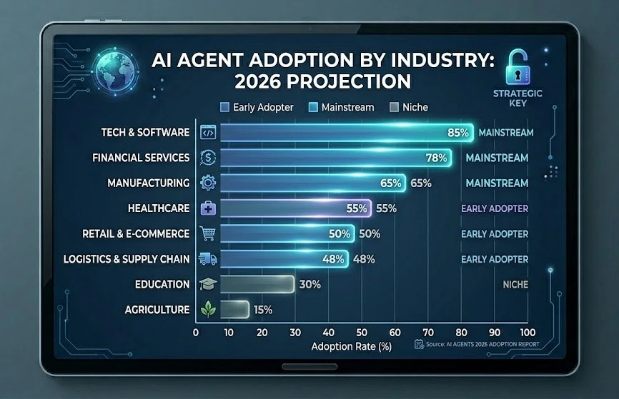 AI agents 2026 industry adoption rates by sector — autonomous AI tools statistics