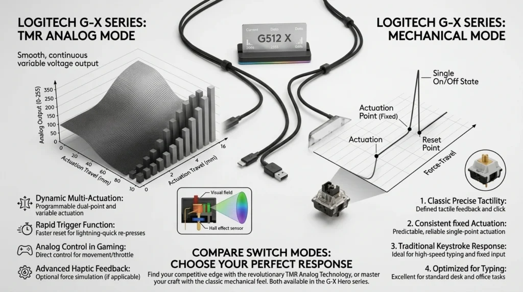 Logitech G512 X Dual Swap system mechanical vs analog actuation comparison