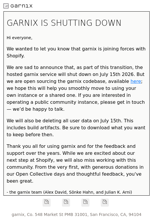 Garnix shutdown