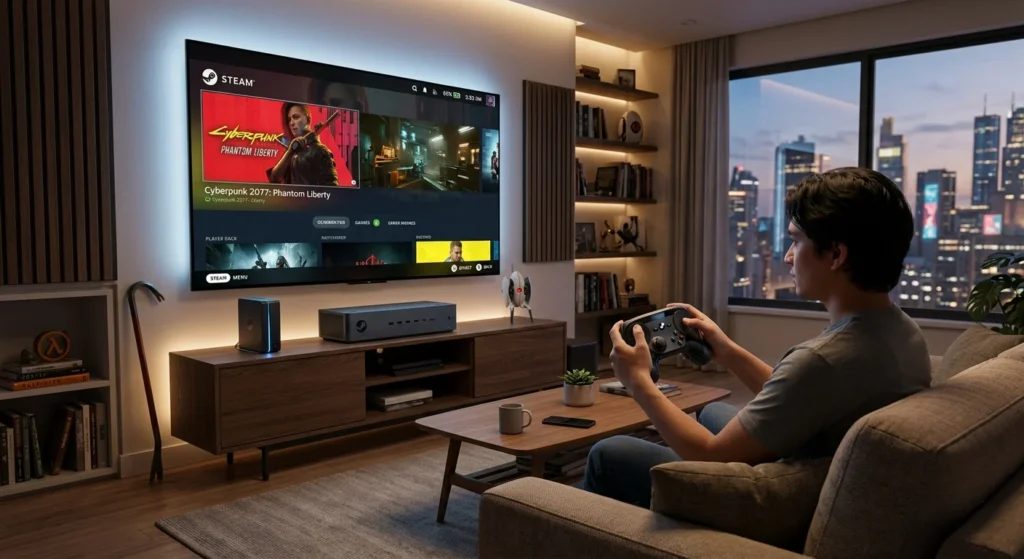 Future gaming setup featuring the complete 2026 Valve hardware ecosystem