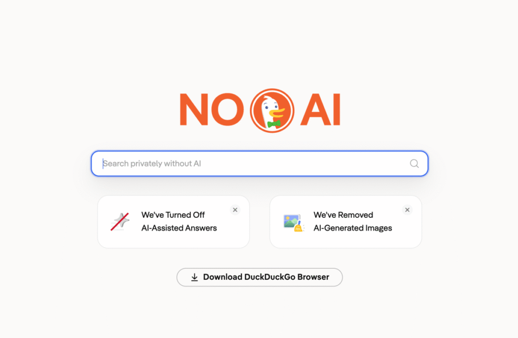 DuckDuckGo AI-free search