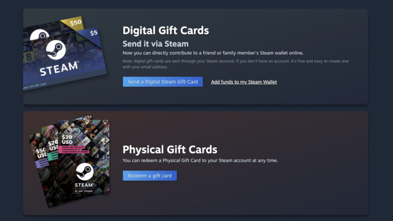 Steam physical gift cards